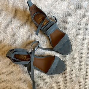 Light Blue Suede Brash Tie Sandals